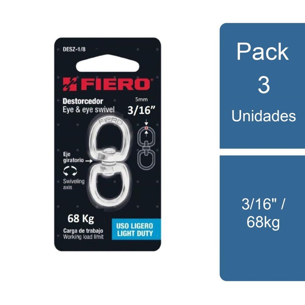 Pack 3 Destorcedor Para Cable 3/16" / 68kg Fiero image number 0.0